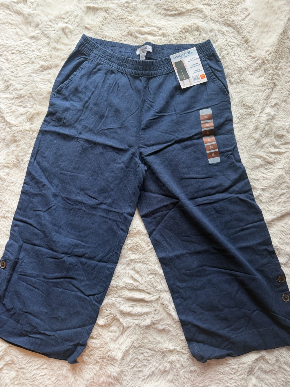 Caribbean Joe Navy Wide-Leg Pull-On Capris